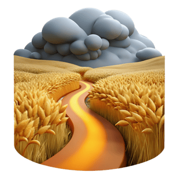 beautiful modern A winding dirt path through a field of tall, golden wheat, under a dramatic, stormy sky. Impressionist style high quality png
