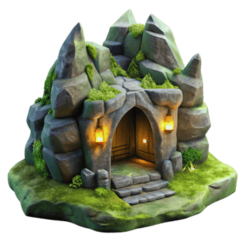 wonderful artistic Subterranean dwelling, carved into rock face, glowing moss, mystical ambiance, fantasy art style, professional png