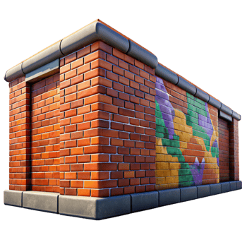 wonderful modern Graffiti-covered brick wall in a deserted industrial district, vibrant colors, harsh midday sun, street photography style professional png