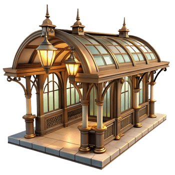 elegant minimalist A sprawling Art Nouveau metro station, intricate ironwork, warm incandescent lighting, vintage style exclusive png