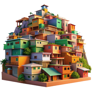 magnificent creative A vibrant, colorful favela built into a hillside, warm sunlight, vibrant style, painterly style genuine png