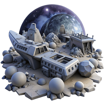 serene modern A spaceship graveyard filled with derelict vessels, orbiting a dying star. Eerie, dim lighting. Space opera style premium png