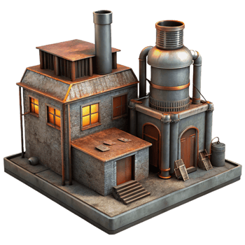 extraordinary creative A decaying industrial factory, rusting metal, dim lighting, dystopian style 4K png