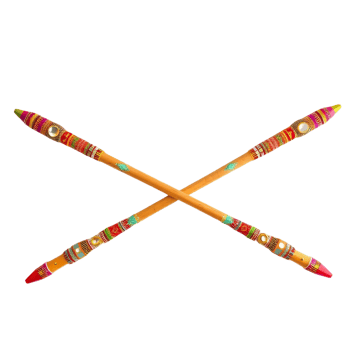 Pair of traditional dandiya sticks with colorful designs, isolated on no background, vibrant Indian cultural props for Navratri Garba and Dandiya Raas dance celebrations. png
