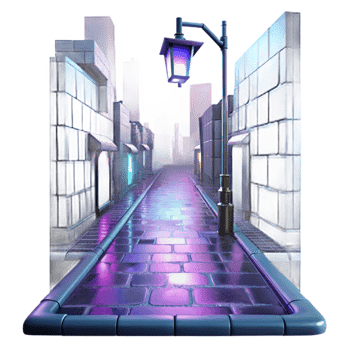impressive rustic A lone streetlight illuminating a cobbled alleyway in a futuristic metropolis, rain slicked streets reflecting neon signs, cyberpunk style, cinematic lighting high quality png