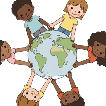 Diverse Children Holding Globe Clipart Unity and Peace Art png