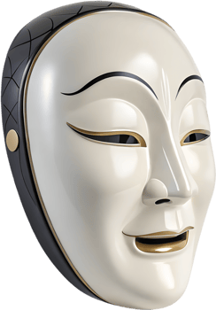 Traditional masks of Japanese Noh theater captured in artwork. . png