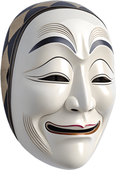 Ancient cultural Noh masks captured in Japanese clipart. . png