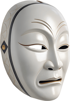Elegant depiction of traditional Noh masks in Japanese art clipart. . png