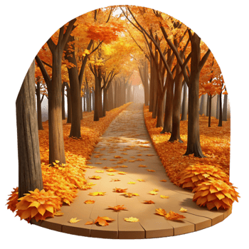 dramatic artistic A serene forest path covered in fallen autumn leaves, warm golden tones, Impressionist painting style original png