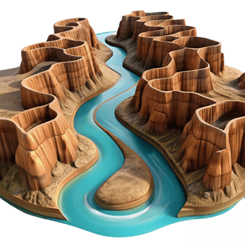 elegant vintage A winding river cutting through a canyon, dramatic lighting, aerial photography 4K png