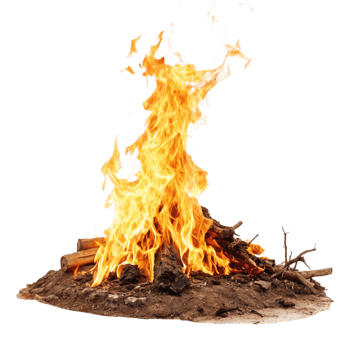 A vibrant bonfire burning brightly with intense flames and glowing embers png