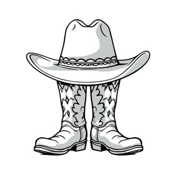 Cowboy boots and hat illustration vector