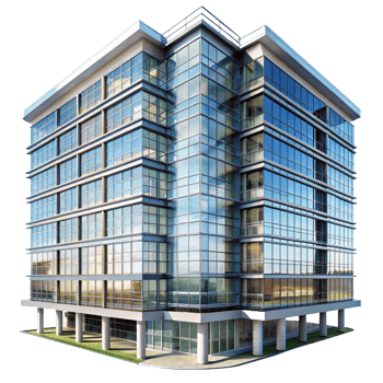 A Modern Glass Office Building Architectural Design Rendering png