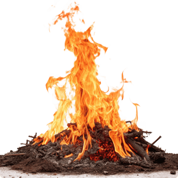 Fiery Bonfire Burning Brightly with Orange and Yellow Flames Against Black Background png