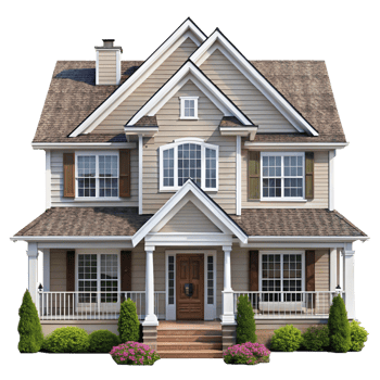 Attractive Two Story House with Brown Roof and Beige Siding png