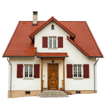 Charming Suburban House with Red Tile Roof and Wooden Door png