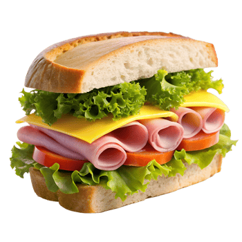 Delicious Ham and Cheese Sandwich with Fresh Lettuce and Tomato isolated on transparent background png