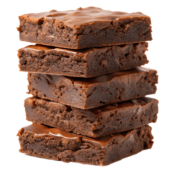 A Delicious Stack of Five Fudgy Chocolate Brownies with Glossy Icing isolated on transparent background png