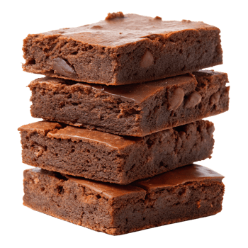 A Stack of Four Delicious Chocolate Brownies with Chocolate Chips isolated on transparent background png