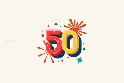 Logo Number Colorful 50th, 50th Happy Birthday or Anniversary with fireworks concept. Happiness and funny design concept. vector