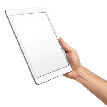 person holding blank tablet device, showcasing modern technology and digital interaction. image conveys sense of innovation png