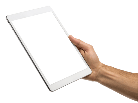 person holding tablet device, showcasing blank screen, symbolizing technology and digital communication. hand is positioned to png