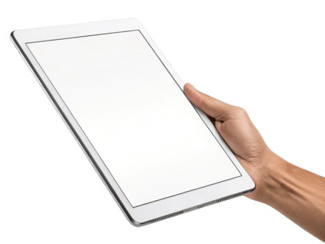 person holding blank tablet device, showcasing modern technology hand. image emphasizes sleek design and usability of digital png