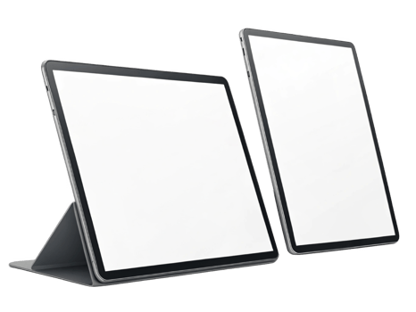 Modern technology devices, showcasing sleek tablets with blank screens, ideal for creative and professional use png