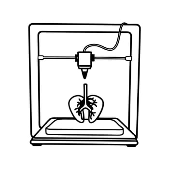 printer creating human lung, healthcare innovation, medical technology and biotechnology advancement vector