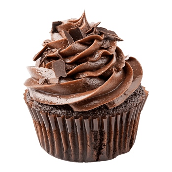 A Chocolate Cup cake with Swirled Frosting and Chocolate Shavings png
