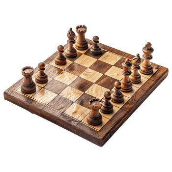 A Classic Chess Game in Progress on a Wooden Board Showing Strategic Piece Placement png