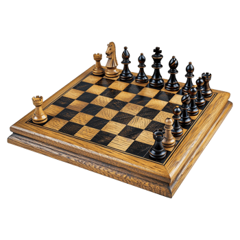 A Stunning Wooden Chessboard with Chess Pieces in a MidGame Setup png