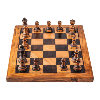 A Classic Chess Game in Progress on a Wooden Board png