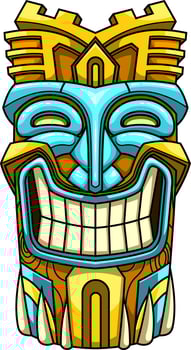 Majestic Polynesian Tiki Mask With Golden Castle Elements And Joyful Expression vector