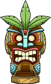 Tropical Polynesian Tiki Mask With Palm Leaves And Fierce Expression Decorative Art vector