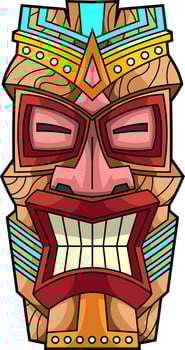 Traditional Hawaiian Tiki Totem With Ornamental Wood Texture And Bold Features vector