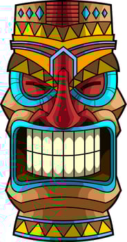 Sacred Polynesian Tiki Face With Ethnic Patterns And Intense Glaring Eyes vector