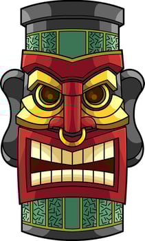Colorful Tiki Mask With Tribal Patterns And Fierce Expression Traditional Polynesian Art vector