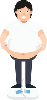 fat man was shocked by his overweight on the scales broken vector