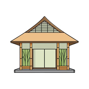 Elegant Japanese Zen House with Bamboo. vector
