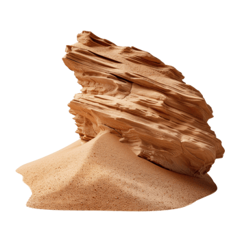 Uniquely Shaped Sandstone Formation Surrounded by Soft Sand in a Desert Landscape during Daylight Hours png