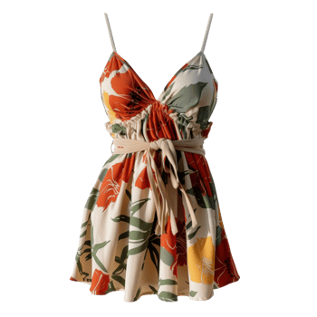 Elegant floral summer dress with vibrant colors and adjustable straps perfect for casual outings and beach wear png