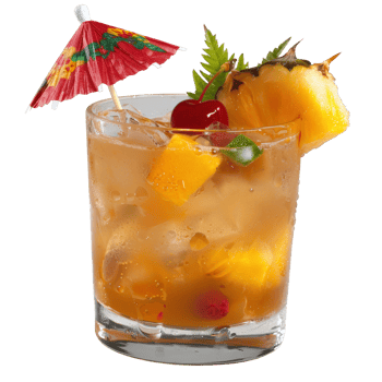 Refreshing Tropical Cocktail with Pineapple Garnish and Colorful Umbrella, Perfect for Summer Celebrations and Parties png