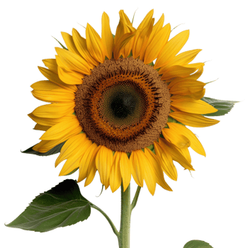 Vibrant Sunflower Bloom with Bright Yellow Petals and Dark Center, Isolated on White Background for Floral Designs png