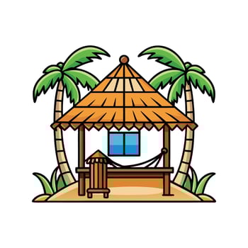 Tropical Bamboo Hut on the Beach. vector