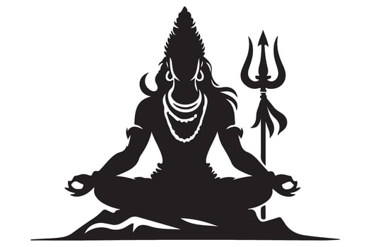 Lord Shiva Silhouette Meditating Illustration with Trident Design vector
