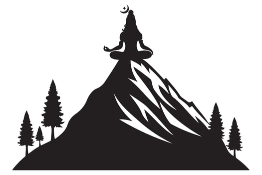 Silhouette illustration of Lord Shiva Meditating on Mountain Top vector