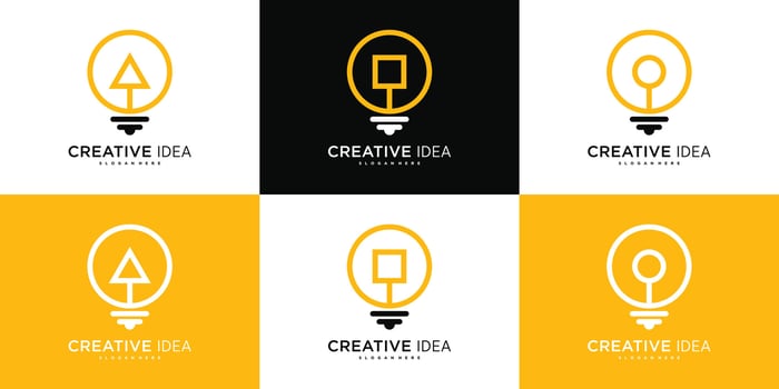 Smart bulb logo design abstrack with syimbol geometric. Premium vector