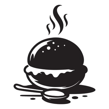 Delicious Burger Bowl Silhouette Icon Steaming Hot Food vector